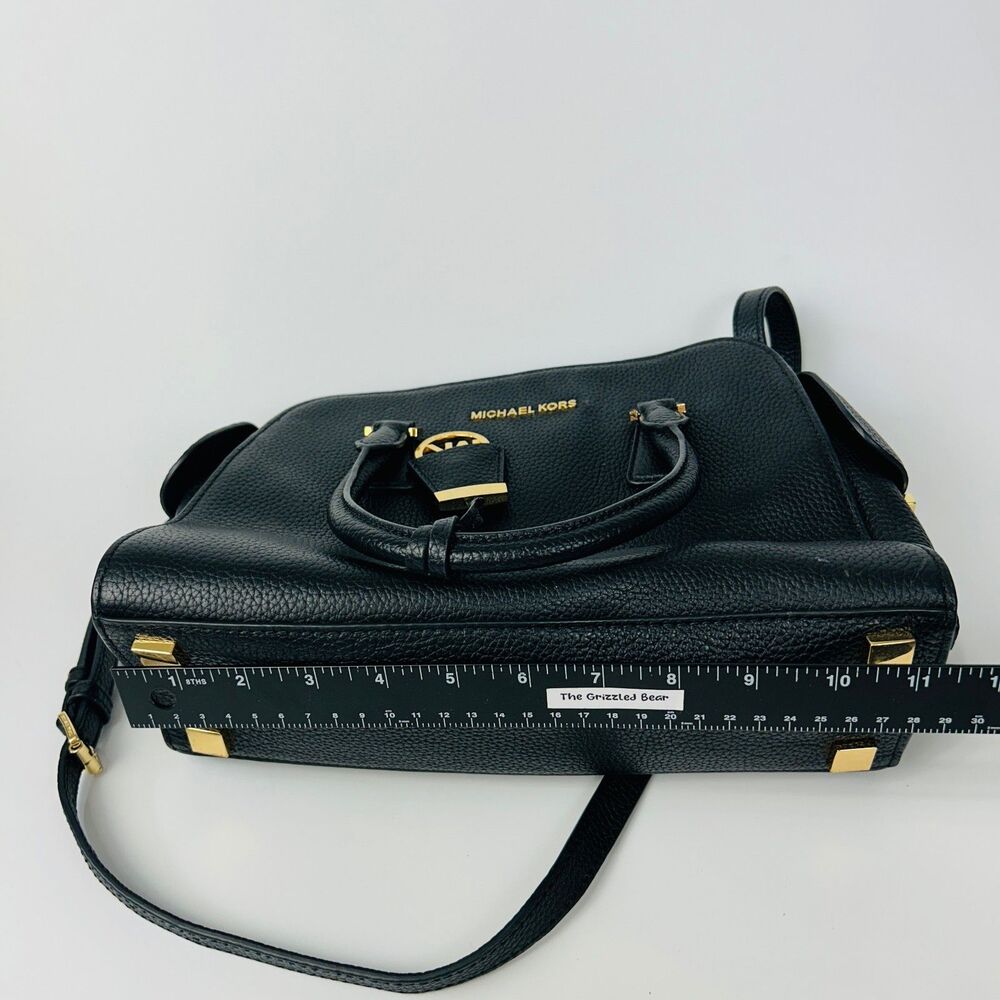 Michael Kors Black Pebbled Leather Handbag Crossbody Satchel Tote Gold Hardware - Picture 13 of 15